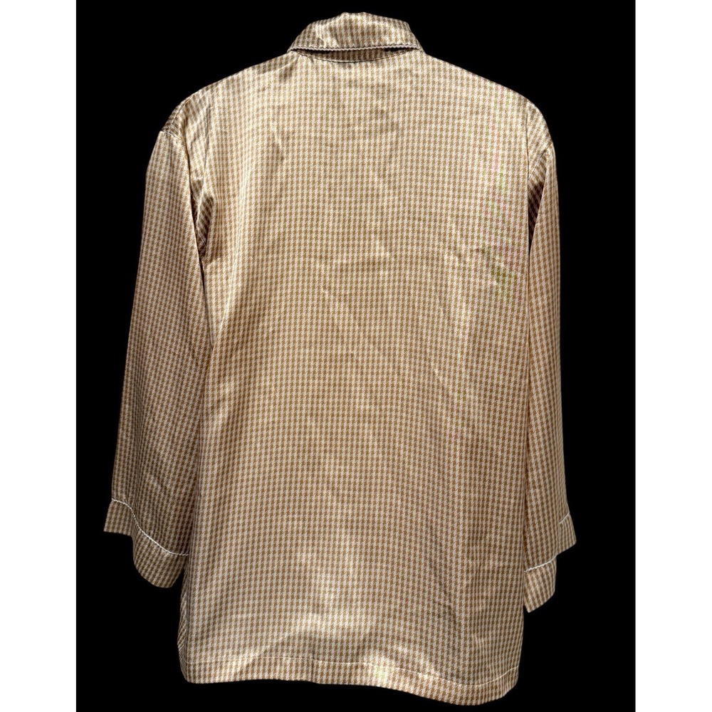 VTG CHRISTIAN DIOR Pajama Top Satin Gold Houndstooth Silk Lounge Shirt 24" PTP - Picture 8 of 10